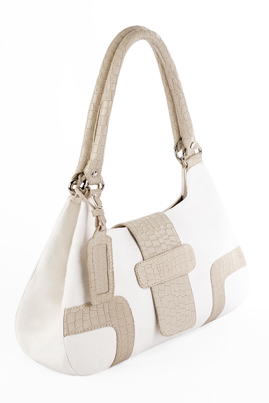Dress handbag in off white and champagne white leather - Worn view
